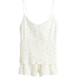 H&M Bomullspyjamas Pointelle - Vit/Blommig