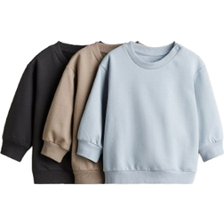 H&M Baby Bomull Sweatshirt 3-Pack - Ljusblå/Mörkgrå