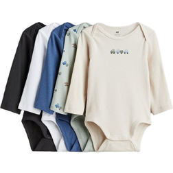 H&M Long Sleeved Bodysuit 5-pack - Light Green/Cars (0880118069)