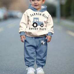 Shein Infant Boys Casual Loose Comfy Knit Soft Hoodie Pants Set - Autumn/Winter