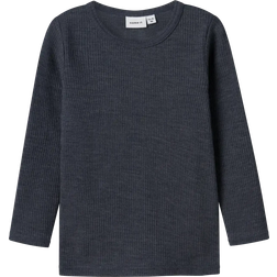 Name It Nmnwax Wool Rib LS Top Noos T-shirt - Marinblå