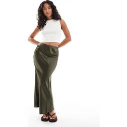 New Look Kakifarvet Midinederdel Satin - Grøn