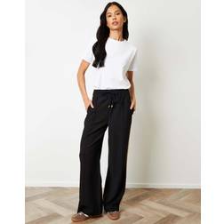 Threadbare Side Stripe Pull On Wide Leg Trousers - Black