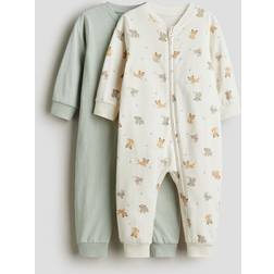 H&M Baby 2-Pak Mønstret Natdragt Bomuld - Lysegrøn