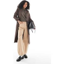 New Look Contrast Collar Trench Coat - Dark Brown