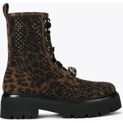 Kurt Geiger London Embellished Leopard Print Suede Boots - Dark Brown Chelsea