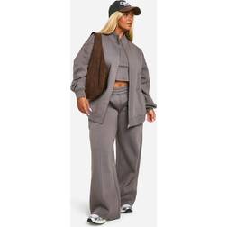 boohoo Plus Seam Detail Zip Through 3 Piece Tracksuit - Grey