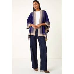 Roman Longline Knit Poncho - Blue