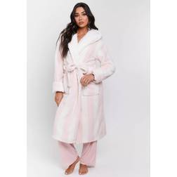 Loungeable Chunky Sherpa Stripe Dressing Gown - Mink