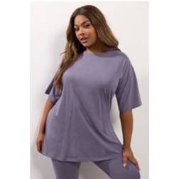 Yours Curve Purple Relaxed Longline Tshirt - Dark Mauve