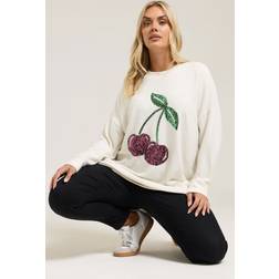Yours Curve Cream Cherry Sequin Embellished Jumper - Natural