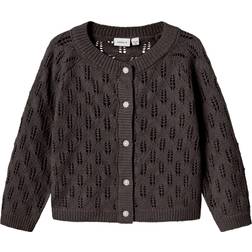 Name It Cardigan Stickad NmfFleslit Seal Brown Hålmönst