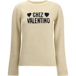 Valentino Round Neck Knitwear Logo Knitted Sweater - Betulla/Nero