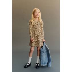 H&M Bomullsklänning Med Tryck - Beige/Leopardmönstrad