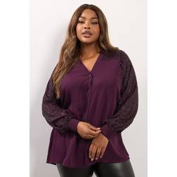 Yours Curve Purple Sequin Notch Neck Blouse - Purple