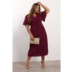 Yours Velvet Bow Front Bow Front Dress - Red