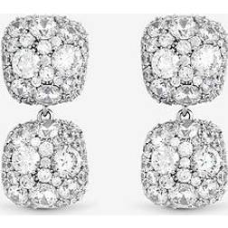 Jon Richard Rhodium Plated Pave Square Double Drop Earrings - Silver