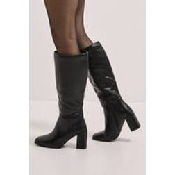 Dorothy Perkins Faux Leather Square Toe High Heel Knee Boots - Black