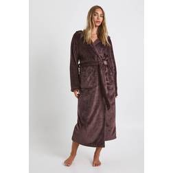 boohoo Fleece Hooded Long Dressing Gown - Brown