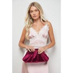 Oasis Velvet Ruched Large Clutch Bag - Red