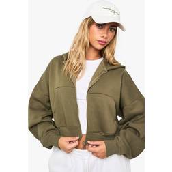 boohoo Boxy Balloon Sleeve Oversized Zip Through Hoodie - Green