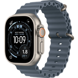 Apple Watch Ultra 3, Natural Titanium Case with Ocean Band Blue