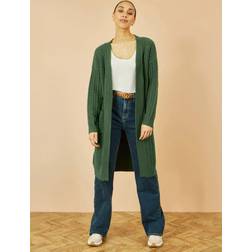 Yumi Green Cable Knit Edge To Edge Long Cardigan With Pockets