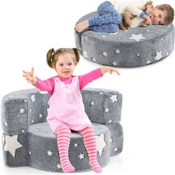 Costway Kids Plush Couch Toddlers 2 in 1 Glow Dark
