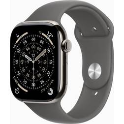 Apple Watch Series 11, Natural Titanium, 42mm, GPS + Cellular, Sport Band Stone Grey