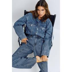 Gina Tricot Forvaskede Jeans Med Vide Ben Samt Syningsdetalje - Mellemblå