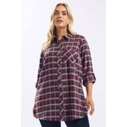 Yours Check Boyfriend Shirt Plus Size - Burgundy