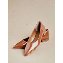 Faux Leather Pointed Toe Ballet Flats - Brown
