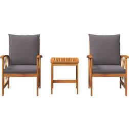 Lark Manor Garden Teak Wood Medium Tough Dark Grey Outdoor Lounge Set, Table incl. 2 Chairs