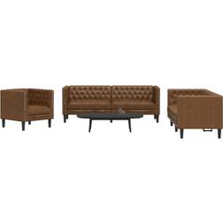 vidaXL 3-Personers Chesterfield Sofasæt Imiteret Ruskind Brun Sofa 3 personers