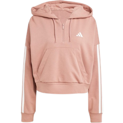 adidas Women Essentials 3 Stripes French Terry Quarter Zip Hoodie - Warm Clay/White
