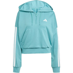 adidas Women Essentials 3 Stripes French Terry Quarter Zip Hoodie - Powder Teal/White