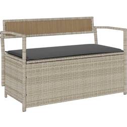 vidaXL Opbevaringsbænk Til Haven Med Hynde Polyrattan Lysegrå Sofa