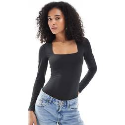 New Look Long Sleeve Square Neck Bodysuit - Black