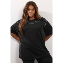 Yours Studded Oversized Curve T-Shirt - Black
