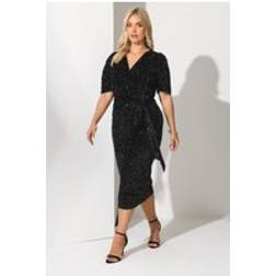 Yours Curve Black Velvet Wrap Dress - Black
