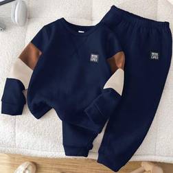 Shein Young Boys Knit Sleeve Mix Crew Neck Sweatshirt Set - Casual