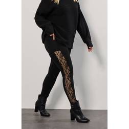 Yours Curve Black Lace Side Stripe Leggings - Black