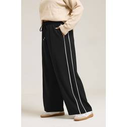Yours Curve Black Side Stripe Wide Leg Trousers - Black