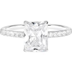 Simply Silver Sterling 925 Pave Emerald Cut Engagement Ring