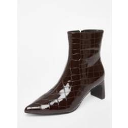 Quiz Patent Croc Ankle Boots - Brown