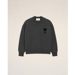 Ami Paris Round Neck Knitwear Heart Logo Sweater - Ecru/Noir