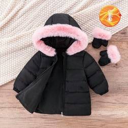 Shein Baby Girl New Hooded Faux Fur Collar Winter Cotton Padded Coat - Autumn/Winter