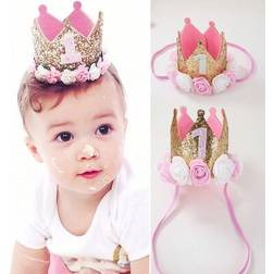 Shein Baby Girl Gold Pink Floral Crown Hat