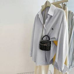 Drop Shoulder Vertical Striped Long Sleeve Shirt - For Women
