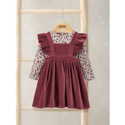 Mamas & Papas Baby Girls 2 Piece Velvet Dress Floral Bodysuit Set Pink